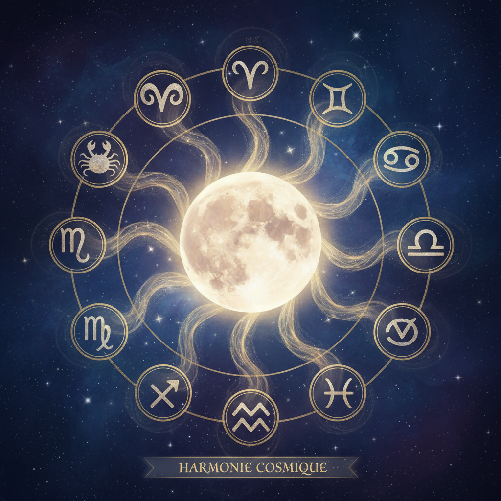 Diagramme mystique montrant les relations entre la Lune et les signes astrologiques